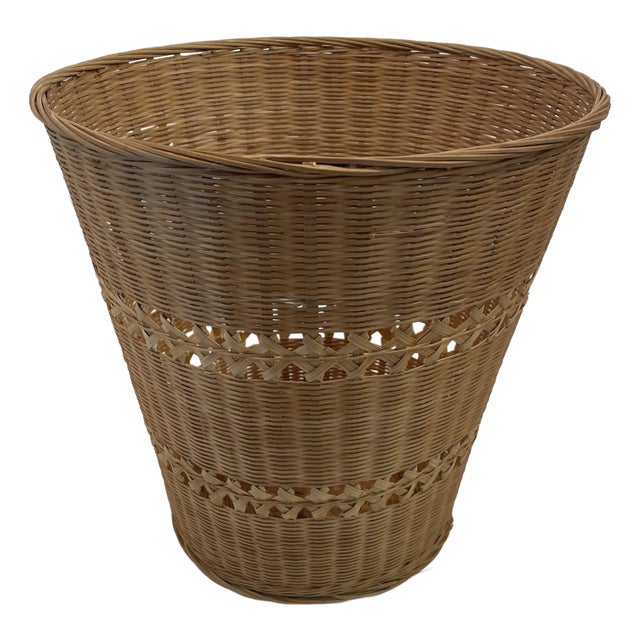 Vintage Wicker Trash Can Waste Basket For Sale