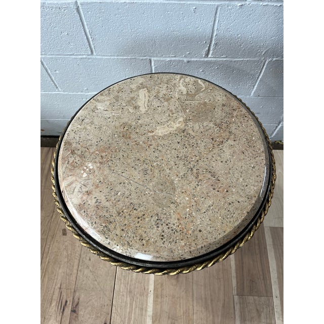 Mid 20th Century French Gueridon Table With Marble Top and Cast Iron Scroll Legs For Sale - Image 5 of 10