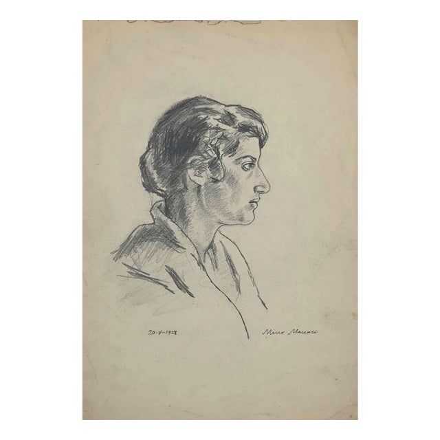 Mino Maccari, Portrait of Woman, Original Drawing, Mid 20th-Century For Sale