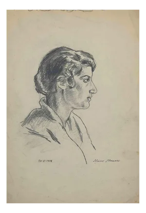 Mino Maccari, Portrait of Woman, Original Drawing, Mid 20th-Century