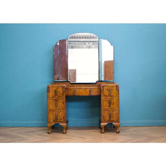 Art Deco Walnut and Walnut Veneer Dressing Table, 1930s For Sale - Image 12 of 12