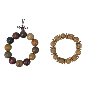 2 Mixed Brown Wood Beads Hand Rosary Praying Bracelet