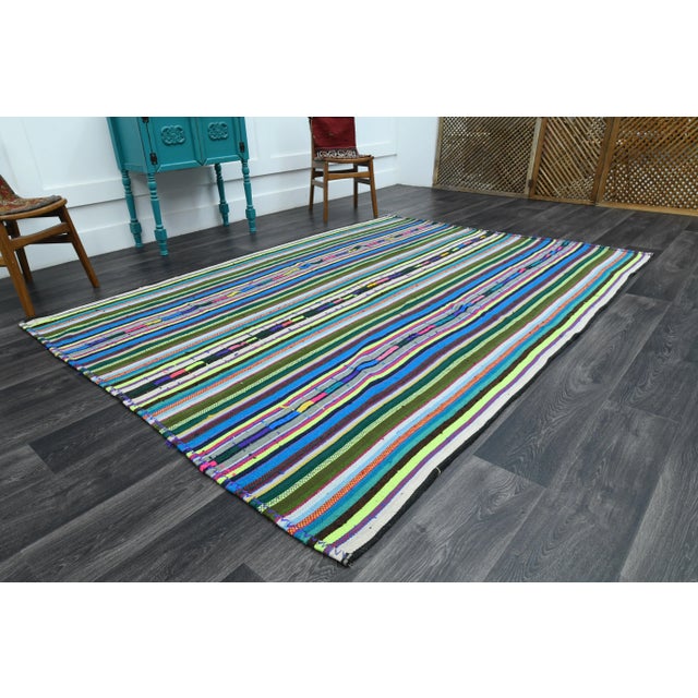 1970s 1970s Vintage Turkish Oushak Handmade Wool Cotton Green Area Rug For Sale - Image 5 of 11