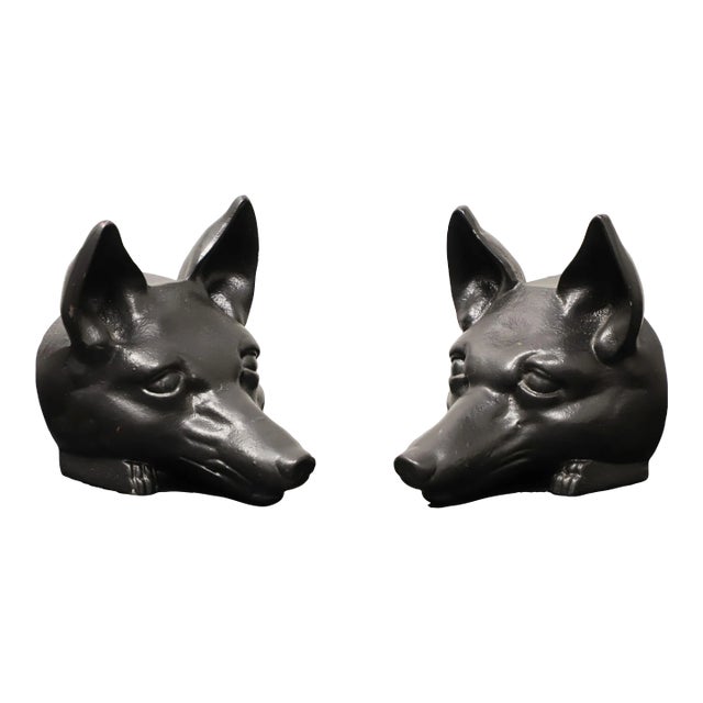 Virginia Metalcrafters Cast Iron Fox Head Bookends - Pair For Sale