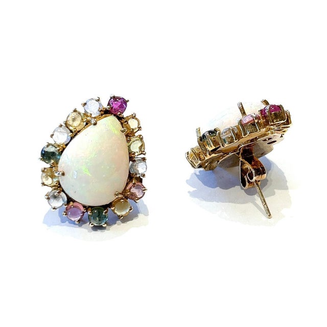 Bochic “Capri” Vintage Opal & Multi Tourmaline Earrings Set In 18K Gold & Silver For Sale In New York - Image 6 of 9