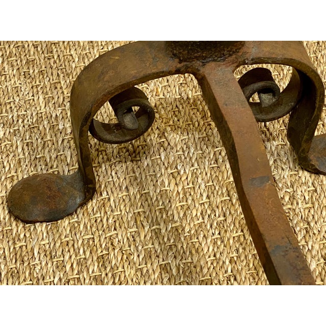 Metal Antique-Style Hand-Forged Iron and Brass Andirons With Urn Finials – Pair For Sale - Image 7 of 8