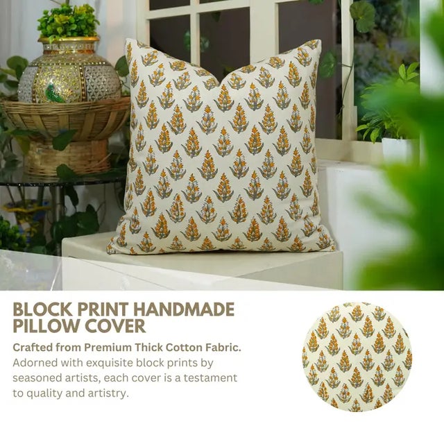 Delicate and refined, the Kanak Buti cushion cover showcases a graceful hand block printed pattern inspired by golden...