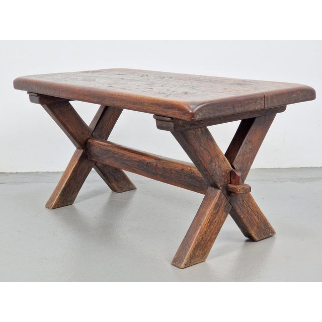 Brutalist Oak Cross Leg Coffee Table, 1930s For Sale - Image 9 of 10