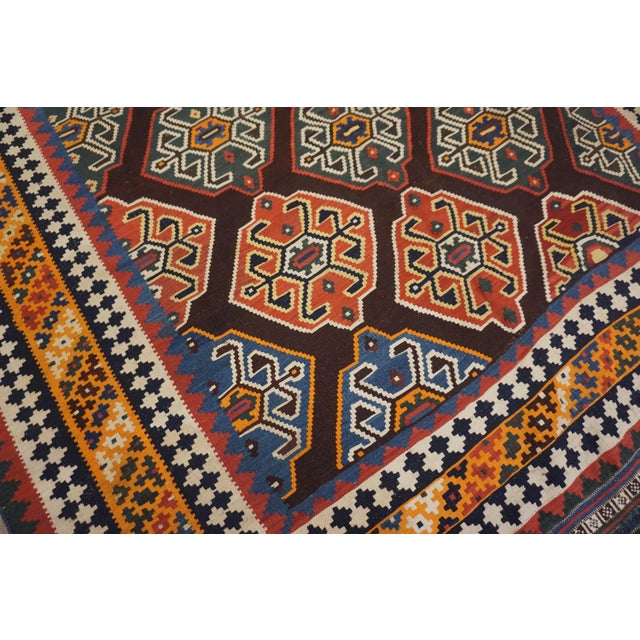 Early 20th Century 1900s Blue Navy Geometric Kilim Antique Persian Ghashgaie Flat-Weave 6' X 10' Wool Carpet For Sale - Image 5 of 6