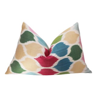 Contemporary Multi Color Handmade Silk Throw Pillow & Down Insert For Sale