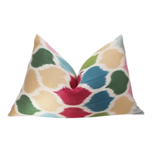 Contemporary Multi Color Handmade Silk Throw Pillow & Down Insert