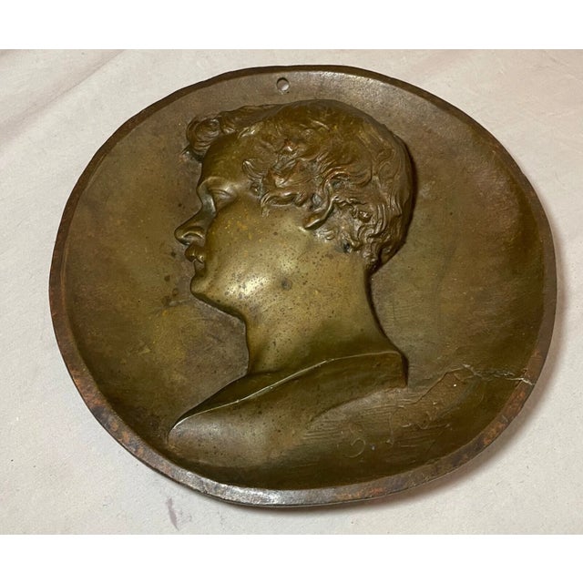 High Quality Antique Signed Thick Bronze Relief Portrait Wall Plaque Medallion For Sale - Image 9 of 11