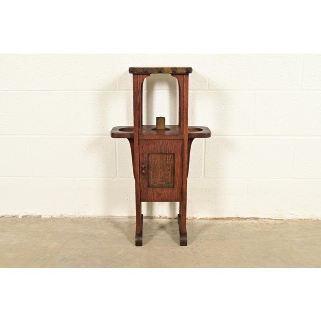 Stickley Brothers Style Antique Mission Arts & Crafts Oak and Brass Smoker Stand, Circa 1910 For Sale - Image 17 of 17