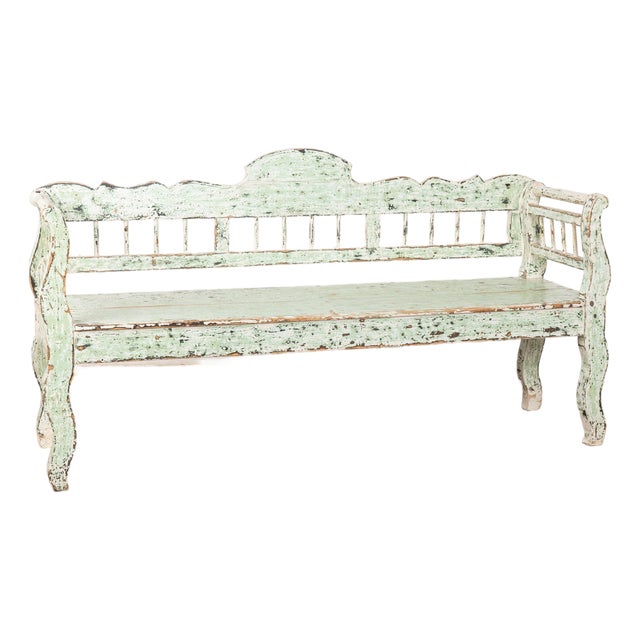 19th Century Green Painted Pine Bench From Hungary For Sale