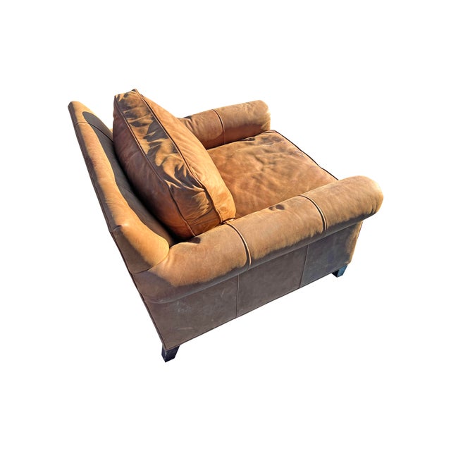 Restoration Hardware Leather Chair Seating With Brass Nail Heads Comfortable chair! Natural leather texture.