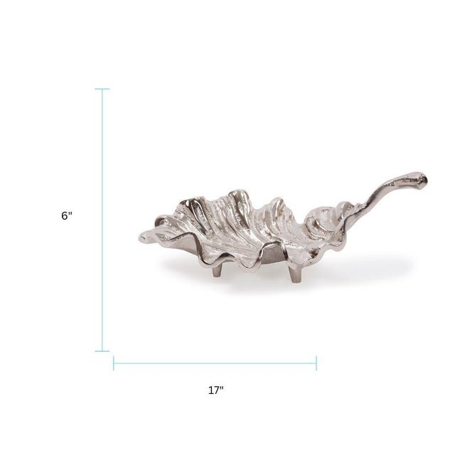 Metal Calathea Leaf Polished Silver Sculpture- Small For Sale - Image 7 of 9