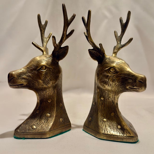 Cabin Mid-Century Brass Stag Head Bookends - Set of 2 For Sale - Image 3 of 11