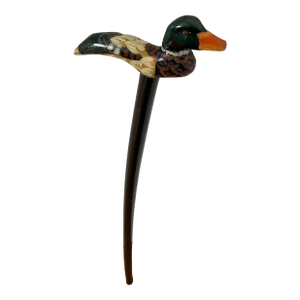 Mid 20th Century American Folk Art Carved Mallard Duck Cane With Glass Eyes