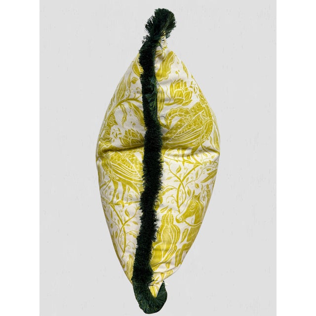 Clark & Clark Citrus and Green Brush Fringe Custom Made Pillow Pair For Sale - Image 4 of 9