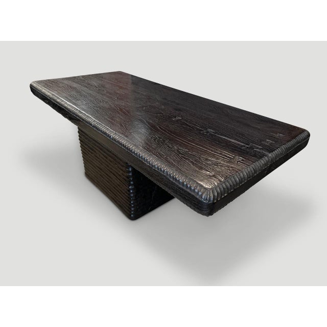 Andrianna Shamaris Impressive Minimalist Carved Teak Wood Coffee Table For Sale - Image 14 of 18