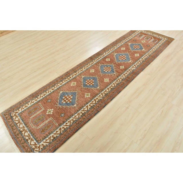Farmhouse Kazak Runner 2'9'' X 9'10'' Brown Wool Tribal Hand-Knotted Oriental Rug For Sale - Image 3 of 12