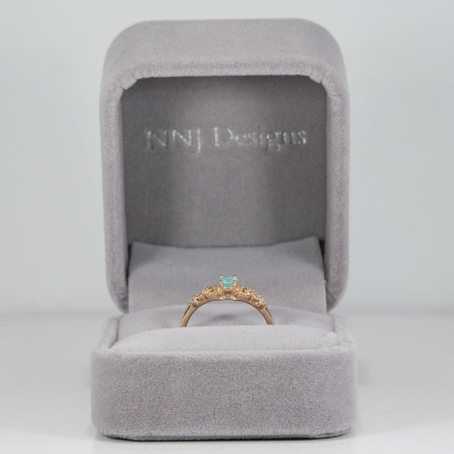 Paraiba Tourmaline Ring With Natural Diamond Accents in Solid 14k Gold, 5x3mm, Size 6.75 For Sale - Image 4 of 9