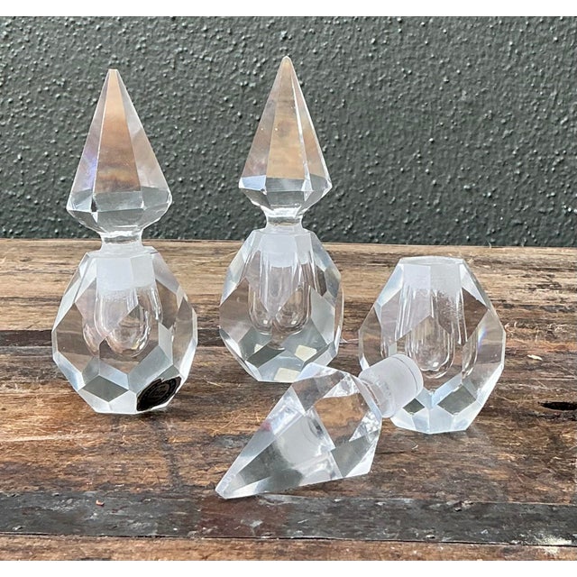 Glass Vintage Trio of Faceted Crystal Perfume Bottles For Sale - Image 7 of 12