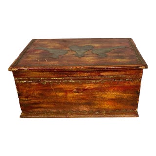 Vintage Tabletop Wooden Storage Box With Handcrafted Brass Trim For Sale