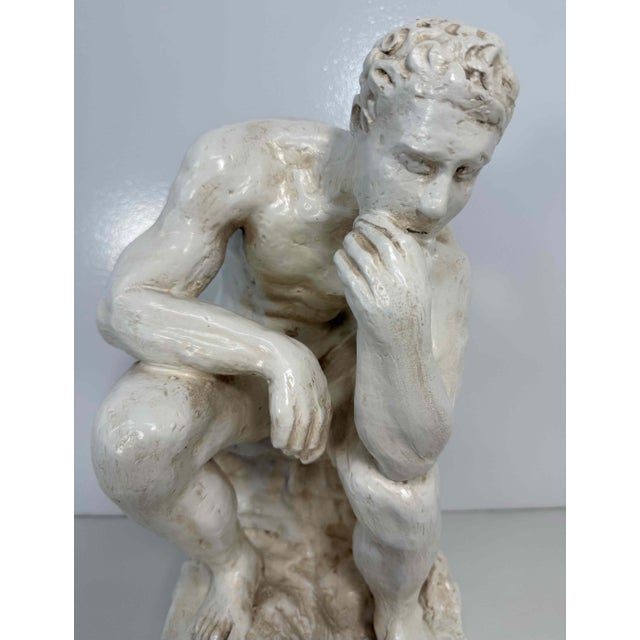 Ceramic After Auguste Rodin, The Thinker Sculpture, White Glazed Terracotta, 1950s For Sale - Image 7 of 11