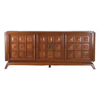 Large Brutalist Walnut Sideboard, France, 1940s For Sale