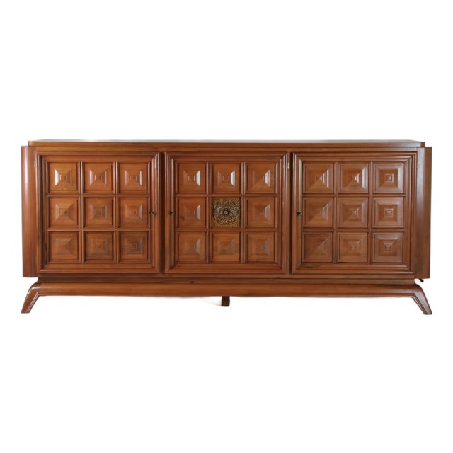 Large Brutalist Walnut Sideboard, France, 1940s For Sale