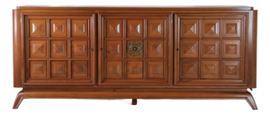 Large Brutalist Walnut Sideboard, France, 1940s