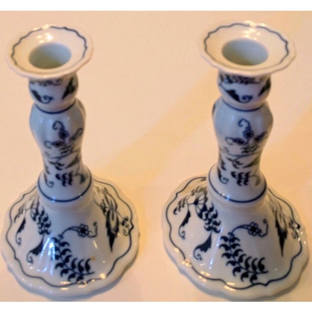 1990s Vintage Blue Danube Blue Onion Candlesticks Holders Japan -Set of 2 For Sale - Image 5 of 5