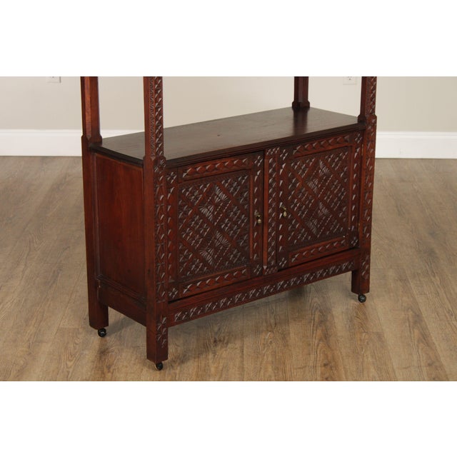 Vintage Moroccan Carved Hard Wood Two-Piece Server Cabinet For Sale In Philadelphia - Image 6 of 12