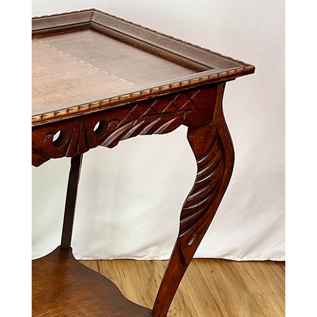 Coffee 1920s Spanish Revival Inlaid Walnut Parlor Side Table With Hand-Carved Notched Rim For Sale - Image 8 of 10