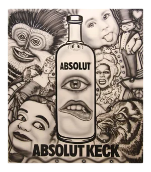 2000s "Absolut Keck" Abstract Surrealist Black and White Airbrush Painting by Howie Keck