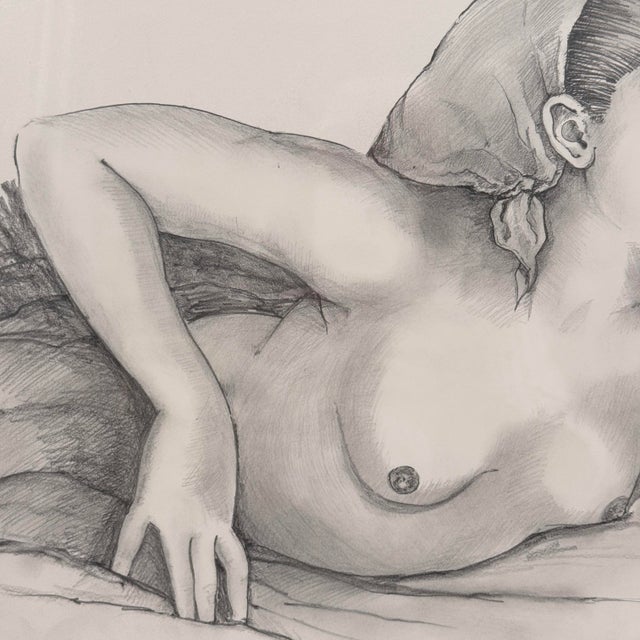 Vintage 1992 Original Female Nude Graphite Drawing Framed 19x24 For Sale In Tampa - Image 6 of 11