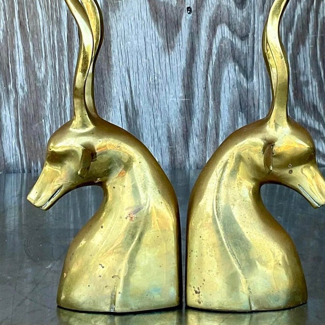 Vintage Boho Brass Antelope Bookends - a Pair For Sale - Image 12 of 13