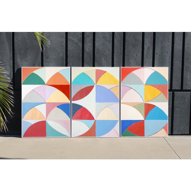 Red 2026, Colorful Ball of Wool Modern Bauhaus Painting - Set of 3 For Sale - Image 8 of 11