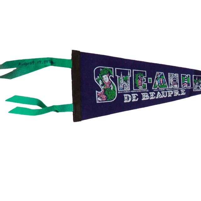 Vintage Sainte Anne De Beaupre Canada felt flag pennant circa 1970. A mid-century souvenir from Sainte-Anne-de-Beaupre, a...