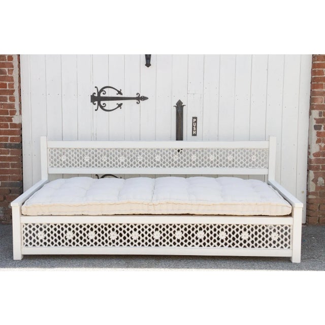 Large Hand-Carved Floral Jali White Daybed Sofa For Sale - Image 13 of 13