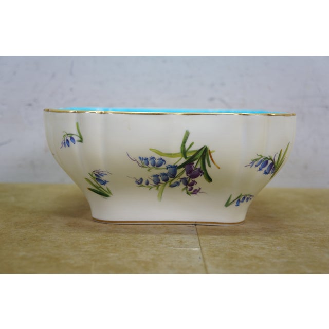 Antique Minton England Turquoise Floral Bluebell Serving Bowl For Sale - Image 6 of 15