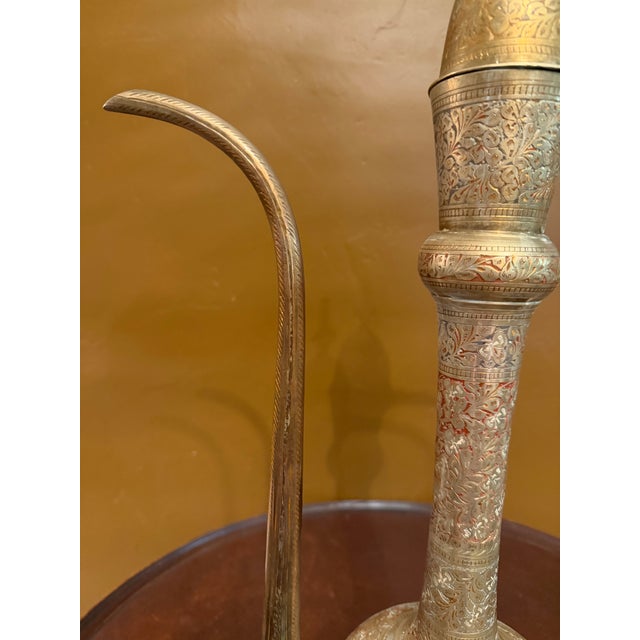 Metal Vintage 23" Ornate Etched Solid Brass Aftabeh Ewer For Sale - Image 7 of 18