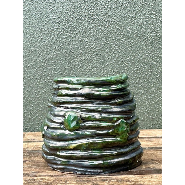 Ceramic Vintage Abstract Green Glazed Ceramic Vase For Sale - Image 7 of 13