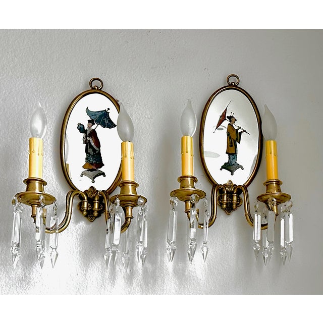 Pair Chinoiserie Eglomise Mirrored Sconces - E F Caldwell For Sale - Image 15 of 16