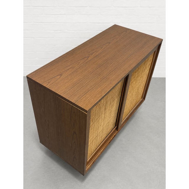1960s Mid Century Modern Caned Front Jr. Credenza | Small Storage Cabinet, C. 1950's For Sale - Image 5 of 12