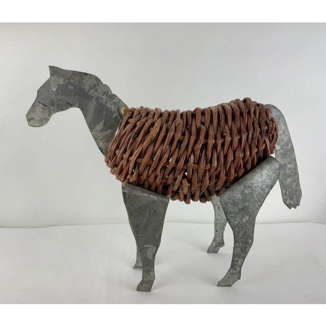Brown Vintage Metal & Wicker Horse For Sale - Image 8 of 12