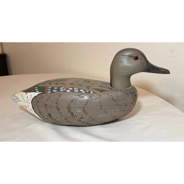 Folk Art Antique Hand Carved Wood Folk Art Hollow Body Drake Duck Decoy Bird Sculpture For Sale - Image 3 of 12