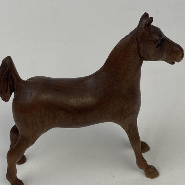 Wood VTG Carved Wood 4" Saddle Bred Horse Weanling 3d Equine Folk Art Grand Walnut For Sale - Image 7 of 12