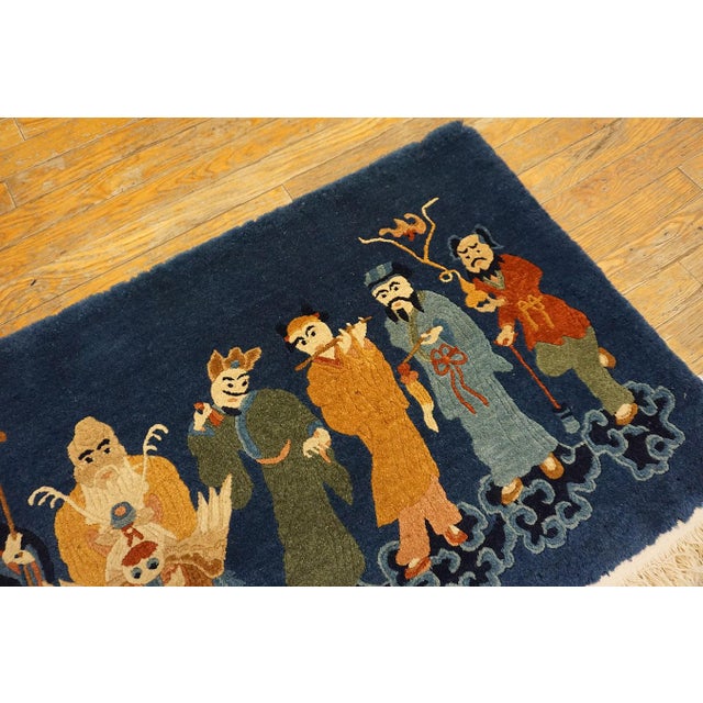 1920s Unique Black Background Color With a Example of Culture Chinese Antique Peking Rug For Sale - Image 5 of 6